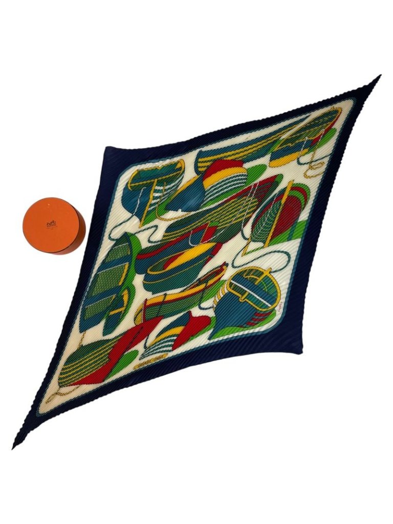 Hermes Scarf Pleated Silk Thalassa Navy